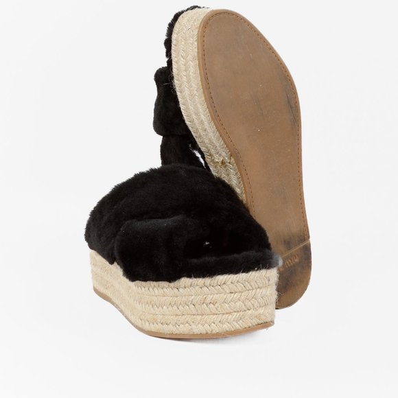Miu Miu Black Shearling Crisscross Platform Slides - Picture 4 of 10